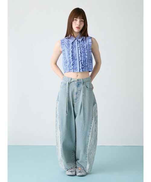 FURFUR（ファーファー）の「ノースリーブフリルブラウス（シャツ/ブラウス・レディース・ネイビー/ブルー/ホワイト・F）」の13枚目の写真