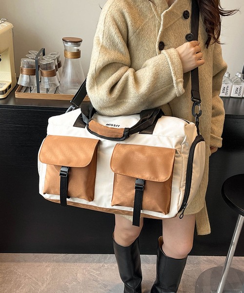 LA VORAGINE(ラ ヴォラジネ)の「アウトポケット配色2WAY トラベル旅行ボストンバッグ/ジムバッグ(ボストンバッグ・レディース・ブルー/ブラック/ブラウン/グリーン・FREE)」の22枚目の写真