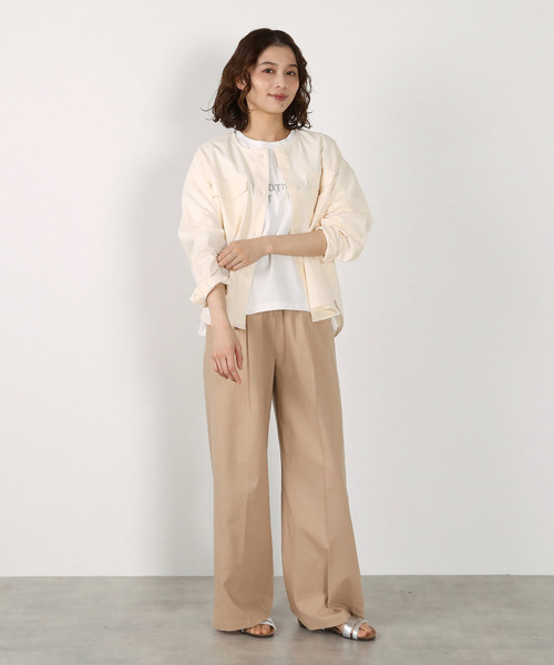 MELROSE claire(メルローズ クレール)の「【綿麻クルーシャツジャケット】(ノーカラージャケット・レディース・カーキ/ダークネイビー/キナリ・FREE)」の6枚目の写真