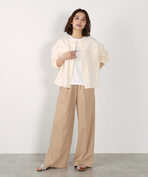MELROSE claire(メルローズ クレール)の「【綿麻クルーシャツジャケット】(ノーカラージャケット・レディース・カーキ/ダークネイビー/キナリ・FREE)」の14枚目の写真