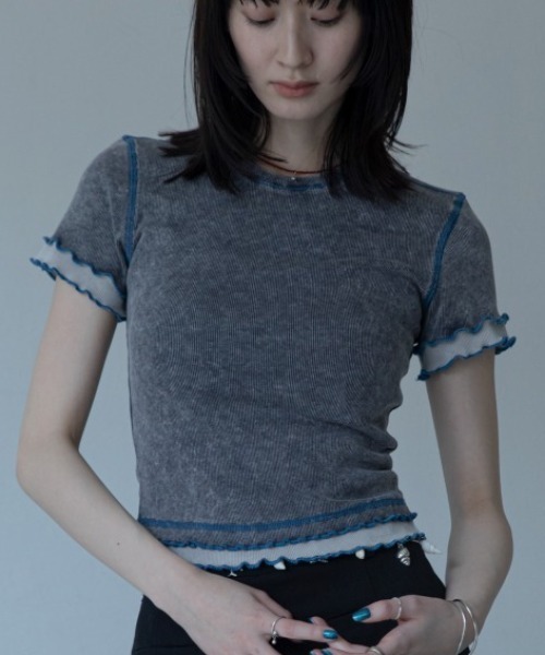 VACANCY(ヴァカンシー)の「ウォッシュ加工レイヤードリブTシャツ(Tシャツ/カットソー・レディース・ネイビー/グリーン/ブラウン・FREE)」の1枚目の写真
