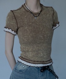 ウォッシュ加工レイヤードリブTシャツ