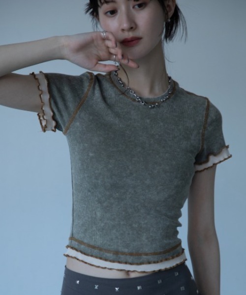 VACANCY(ヴァカンシー)の「ウォッシュ加工レイヤードリブTシャツ(Tシャツ/カットソー・レディース・ネイビー/グリーン/ブラウン・FREE)」の11枚目の写真