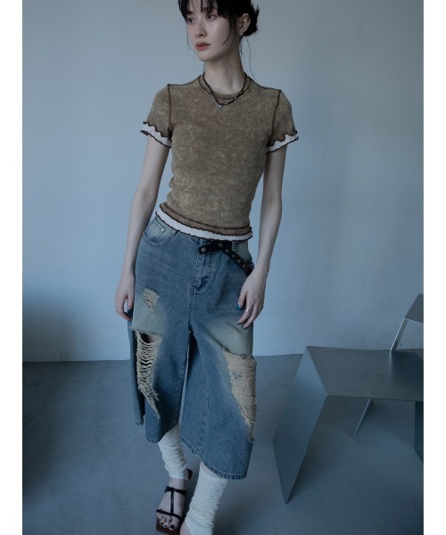 VACANCY(ヴァカンシー)の「ウォッシュ加工レイヤードリブTシャツ(Tシャツ/カットソー・レディース・ネイビー/グリーン/ブラウン・FREE)」の8枚目の写真