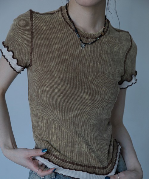 VACANCY(ヴァカンシー)の「ウォッシュ加工レイヤードリブTシャツ(Tシャツ/カットソー・レディース・ネイビー/グリーン/ブラウン・FREE)」の5枚目の写真