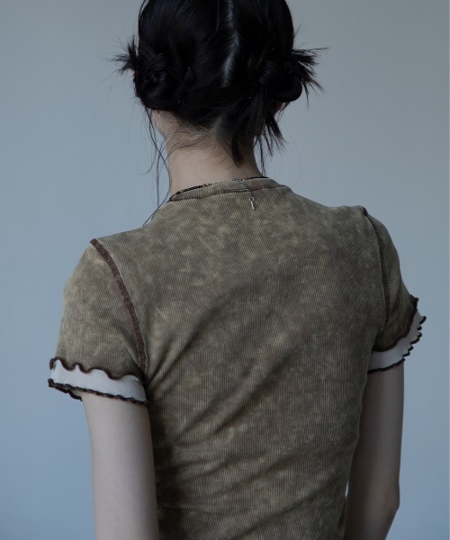 VACANCY(ヴァカンシー)の「ウォッシュ加工レイヤードリブTシャツ(Tシャツ/カットソー・レディース・ネイビー/グリーン/ブラウン・FREE)」の6枚目の写真