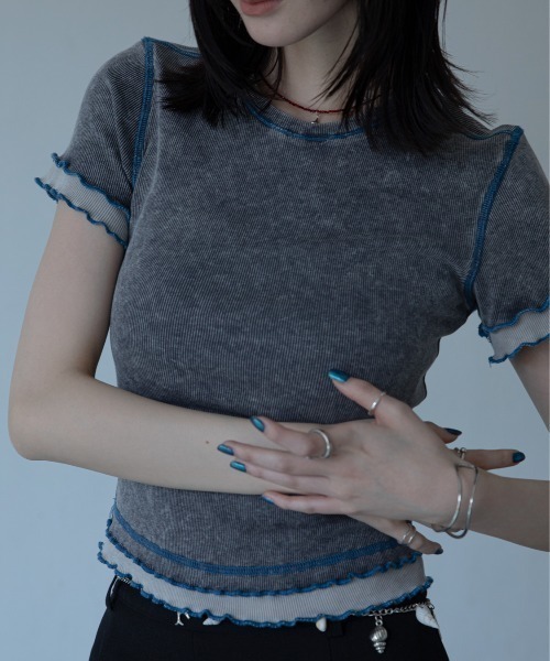 VACANCY(ヴァカンシー)の「ウォッシュ加工レイヤードリブTシャツ(Tシャツ/カットソー・レディース・ネイビー/グリーン/ブラウン・FREE)」の22枚目の写真