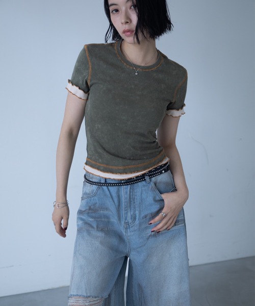 VACANCY(ヴァカンシー)の「ウォッシュ加工レイヤードリブTシャツ(Tシャツ/カットソー・レディース・ネイビー/グリーン/ブラウン・FREE)」の21枚目の写真