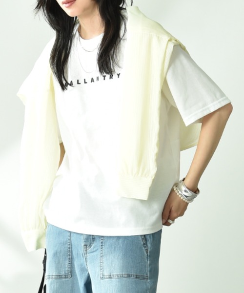 INTERPLANET(インタープラネット)の「BACK布帛切替ロゴT(Tシャツ/カットソー・レディース・ベージュ/オフホワイト/ブラック・FREE)」の1枚目の写真