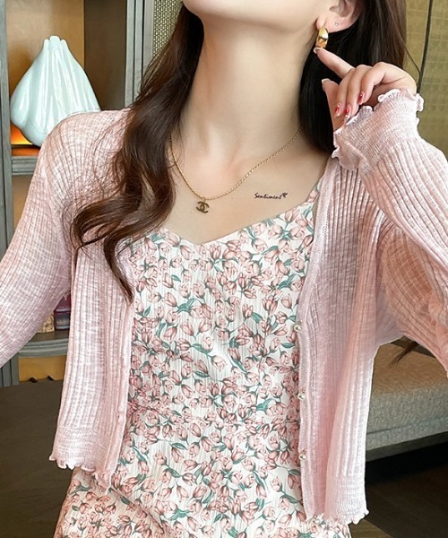 LUCPY(ラクピー)の「シアーリブショートカーディガン(カーディガン/ボレロ・レディース・ライトブルー/ブラック/パープル/ピンク/グリーン/ホワイト・FREE)」の6枚目の写真