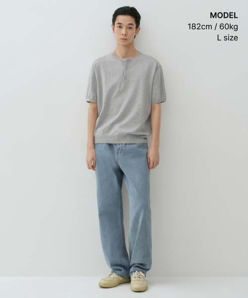 MUSINSA STANDARD（ムシンサスタンダード）の「ウォッシャブルスーピマコットンヘンリーネック半袖ニット (5色)（ニット/セーター・メンズ・ブラック/アイボリー/ダークグレー/ベージュ/ライトグレー・MEDIUM/LARGE/X-LARGE/2XL/SMALL）」の19枚目の写真