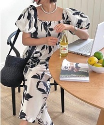 YUGA_YGMC Korean-style Botanical print all-in-one dress