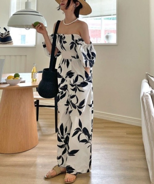 YUGA(ユーガ)の「YUGA_YGMC Korean-style Botanical print all-in-one dress(つなぎ/オールインワン・レディース・ホワイト/ネイビー・FREE)」の18枚目の写真