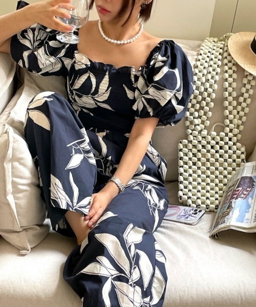 YUGA(ユーガ)の「YUGA_YGMC Korean-style Botanical print all-in-one dress(つなぎ/オールインワン・レディース・ホワイト/ネイビー・FREE)」の21枚目の写真