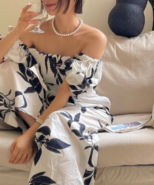 YUGA(ユーガ)の「YUGA_YGMC Korean-style Botanical print all-in-one dress(つなぎ/オールインワン・レディース・ホワイト/ネイビー・FREE)」の7枚目の写真