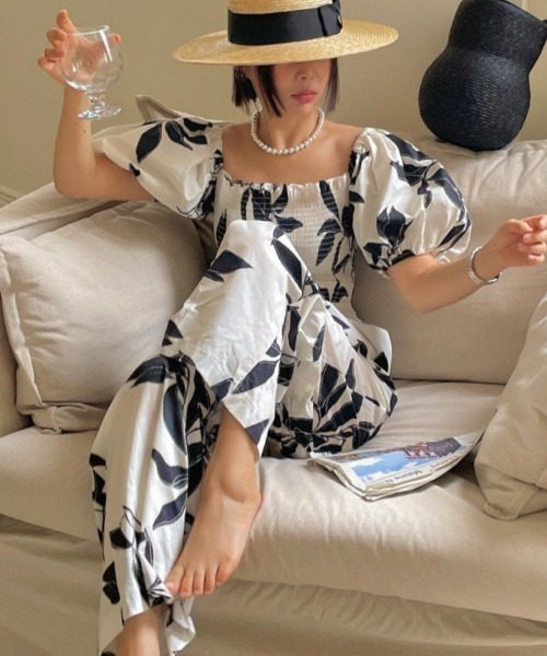 YUGA(ユーガ)の「YUGA_YGMC Korean-style Botanical print all-in-one dress(つなぎ/オールインワン・レディース・ホワイト/ネイビー・FREE)」の14枚目の写真