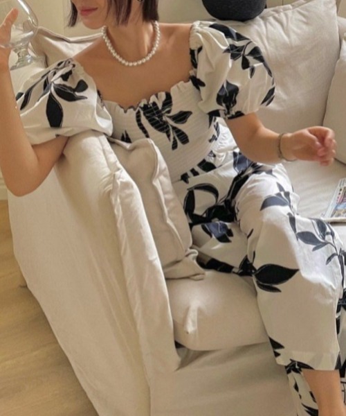 YUGA(ユーガ)の「YUGA_YGMC Korean-style Botanical print all-in-one dress(つなぎ/オールインワン・レディース・ホワイト/ネイビー・FREE)」の16枚目の写真