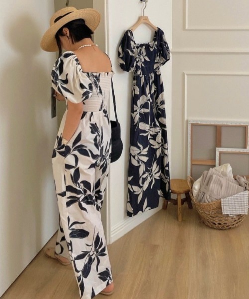 YUGA(ユーガ)の「YUGA_YGMC Korean-style Botanical print all-in-one dress(つなぎ/オールインワン・レディース・ホワイト/ネイビー・FREE)」の19枚目の写真