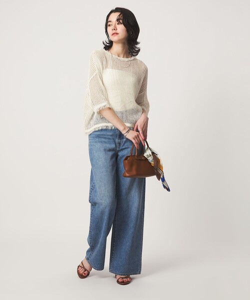 green label relaxing（グリーンレーベルリラクシング）の「フリンジ ニット プルオーバー（ニット/セーター・レディース・その他1/オフホワイト/ブラック・FREE）」の4枚目の写真
