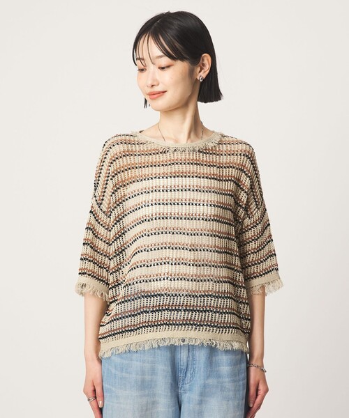 green label relaxing（グリーンレーベルリラクシング）の「フリンジ ニット プルオーバー（ニット/セーター・レディース・その他1/オフホワイト/ブラック・FREE）」の13枚目の写真