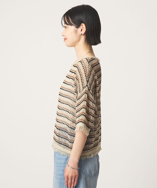 green label relaxing（グリーンレーベルリラクシング）の「フリンジ ニット プルオーバー（ニット/セーター・レディース・その他1/オフホワイト/ブラック・FREE）」の14枚目の写真