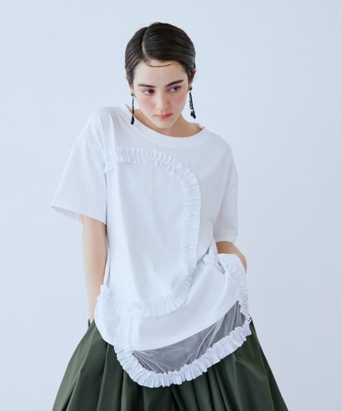 manana suerte(マニャーナスエルテ)の「チュールフリルTシャツ(Tシャツ/カットソー・レディース・ブラック/ホワイト・FREE)」の4枚目の写真