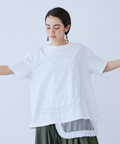 manana suerte(マニャーナスエルテ)の「チュールフリルTシャツ(Tシャツ/カットソー・レディース・ブラック/ホワイト・FREE)」の5枚目の写真