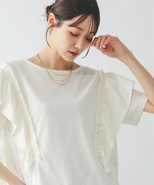 GLOBAL WORK(グローバルワーク)の「ひんやり涼しい/フローズン袖フレアプルオーバー半袖/680557(Tシャツ/カットソー・レディース・ホワイト×ブラック/インディゴブルー/カーキ系/ブラック/アイボリー/グレイッシュベージュ・LARGE/MEDIUM/SMALL)」の4枚目の写真