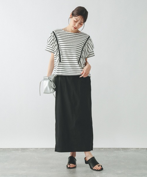 GLOBAL WORK(グローバルワーク)の「ひんやり涼しい/フローズン袖フレアプルオーバー半袖/680557(Tシャツ/カットソー・レディース・ホワイト×ブラック/インディゴブルー/カーキ系/ブラック/アイボリー/グレイッシュベージュ・LARGE/MEDIUM/SMALL)」の9枚目の写真
