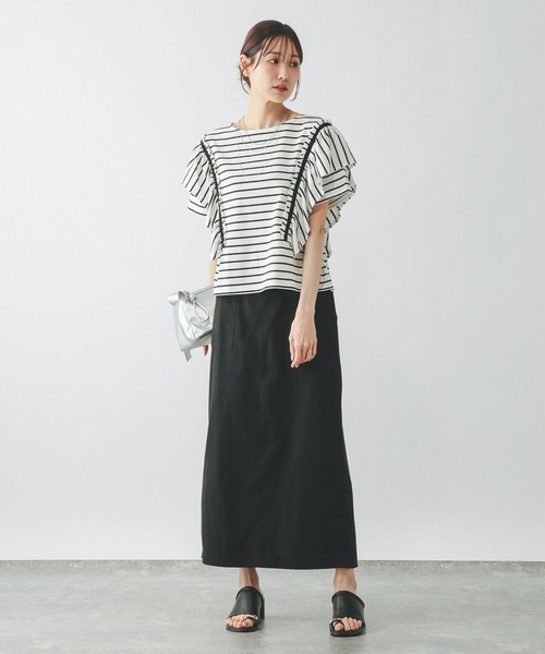 GLOBAL WORK(グローバルワーク)の「ひんやり涼しい/フローズン袖フレアプルオーバー半袖/680557(Tシャツ/カットソー・レディース・ホワイト×ブラック/インディゴブルー/カーキ系/ブラック/アイボリー/グレイッシュベージュ・LARGE/MEDIUM/SMALL)」の10枚目の写真