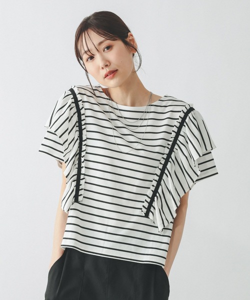 GLOBAL WORK(グローバルワーク)の「ひんやり涼しい/フローズン袖フレアプルオーバー半袖/680557(Tシャツ/カットソー・レディース・ホワイト×ブラック/インディゴブルー/カーキ系/ブラック/アイボリー/グレイッシュベージュ・LARGE/MEDIUM/SMALL)」の11枚目の写真