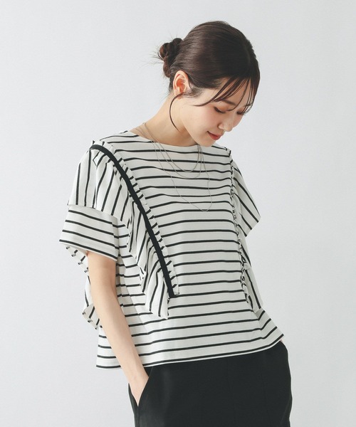 GLOBAL WORK(グローバルワーク)の「ひんやり涼しい/フローズン袖フレアプルオーバー半袖/680557(Tシャツ/カットソー・レディース・ホワイト×ブラック/インディゴブルー/カーキ系/ブラック/アイボリー/グレイッシュベージュ・LARGE/MEDIUM/SMALL)」の12枚目の写真