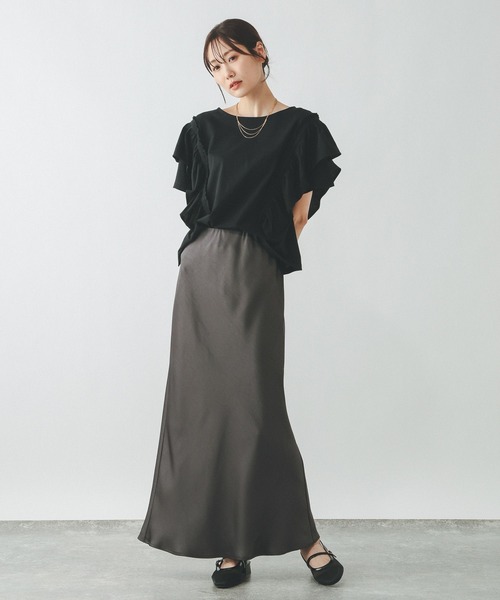 GLOBAL WORK(グローバルワーク)の「ひんやり涼しい/フローズン袖フレアプルオーバー半袖/680557(Tシャツ/カットソー・レディース・ホワイト×ブラック/インディゴブルー/カーキ系/ブラック/アイボリー/グレイッシュベージュ・LARGE/MEDIUM/SMALL)」の14枚目の写真
