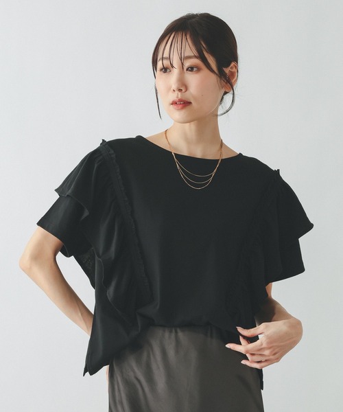 GLOBAL WORK(グローバルワーク)の「ひんやり涼しい/フローズン袖フレアプルオーバー半袖/680557(Tシャツ/カットソー・レディース・ホワイト×ブラック/インディゴブルー/カーキ系/ブラック/アイボリー/グレイッシュベージュ・LARGE/MEDIUM/SMALL)」の15枚目の写真