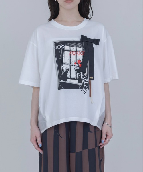 Eimee Law(エイミーロウ)の「モノクロアートプリント リボンモチーフTシャツ(Tシャツ/カットソー・レディース・オフホワイト/ダークグレー・FREE)」の11枚目の写真