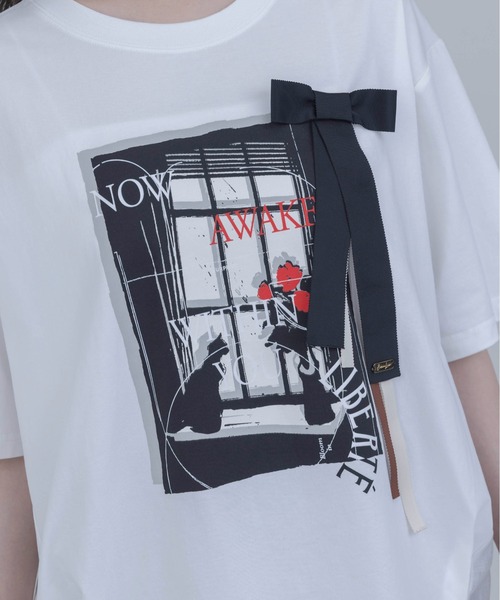 Eimee Law(エイミーロウ)の「モノクロアートプリント リボンモチーフTシャツ(Tシャツ/カットソー・レディース・オフホワイト/ダークグレー・FREE)」の17枚目の写真