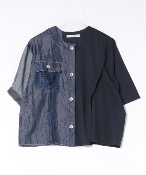 BITTOKO（ビットコ）の「デニム風コンビプルオーバー【セットアップ対応】（Tシャツ/カットソー・レディース・ブラック/ブルー・FREE）」の2枚目の写真