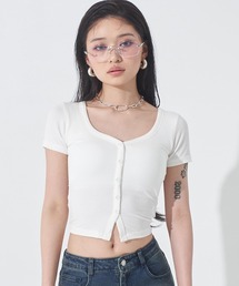 ANAP | カップ付 V開き ぴたっと リブTシャツ(Tシャツ/カットソー)