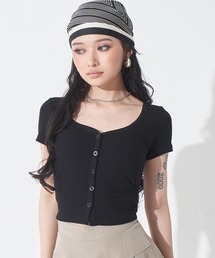ANAP | カップ付 V開き ぴたっと リブTシャツ(Tシャツ/カットソー)