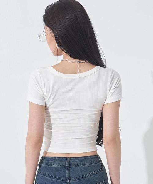 ANAP(アナップ)の「カップ付 V開き ぴたっと リブTシャツ(Tシャツ/カットソー・レディース・ホワイト/ブラック/グレー・F)」の8枚目の写真