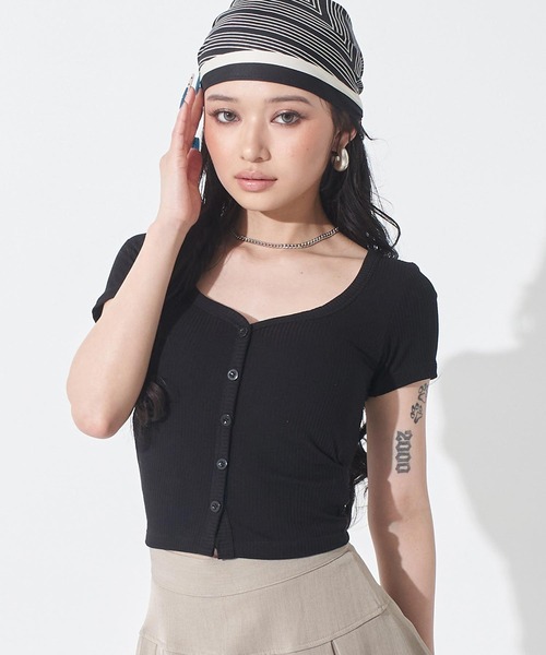 ANAP(アナップ)の「カップ付 V開き ぴたっと リブTシャツ(Tシャツ/カットソー・レディース・ホワイト/ブラック/グレー・F)」の12枚目の写真