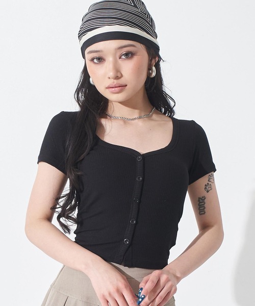 ANAP(アナップ)の「カップ付 V開き ぴたっと リブTシャツ(Tシャツ/カットソー・レディース・ホワイト/ブラック/グレー・F)」の14枚目の写真