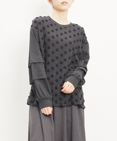 gomme（ゴム）の「ドットレイヤーアームＴ（Tシャツ/カットソー・レディース・ホワイト/ブラック/チャコールグレー・MEDIUM）」の3枚目の写真