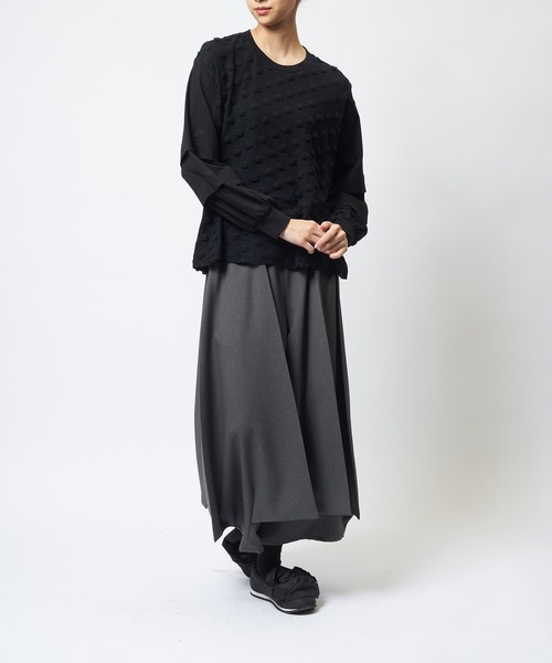 gomme（ゴム）の「ドットレイヤーアームＴ（Tシャツ/カットソー・レディース・ホワイト/ブラック/チャコールグレー・MEDIUM）」の6枚目の写真