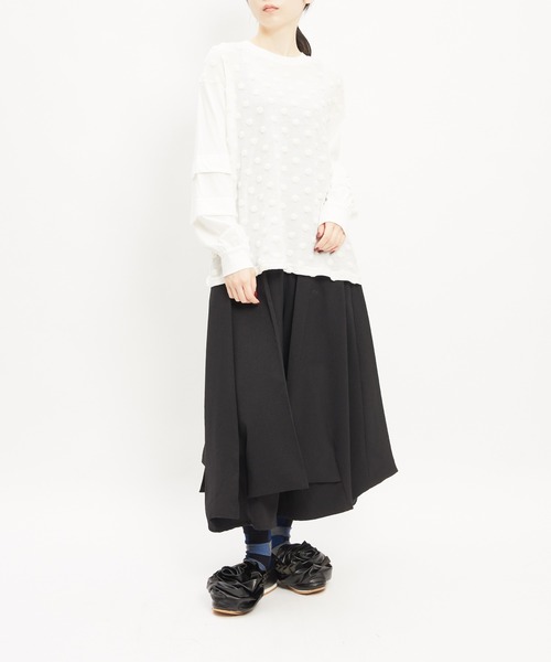 gomme（ゴム）の「ドットレイヤーアームＴ（Tシャツ/カットソー・レディース・ホワイト/ブラック/チャコールグレー・MEDIUM）」の8枚目の写真