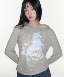 UNICORN SHEER HOODIE LS TEE LIGHT GREY