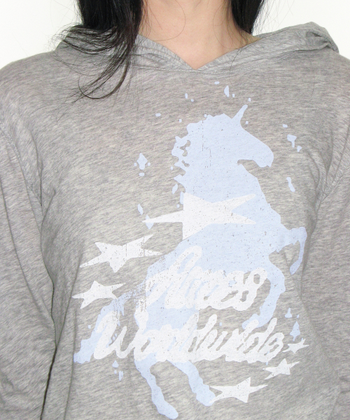 AMESWORLDWIDE(アメスワールドワイド)の「UNICORN SHEER HOODIE LS TEE LIGHT GREY(Tシャツ/カットソー・レディース・その他・FREE)」の7枚目の写真