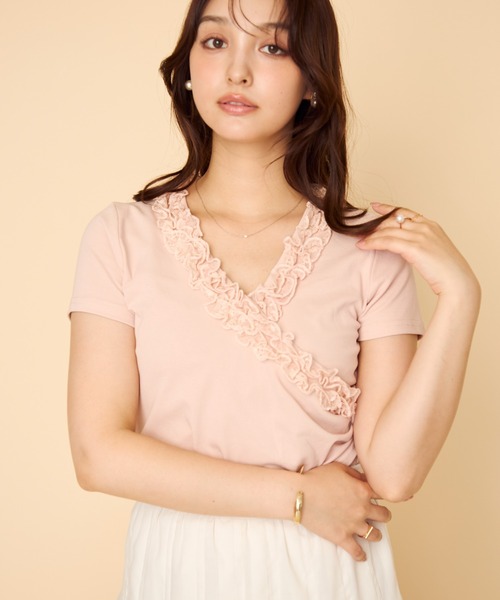 MISCH MASCH（ミッシュマッシュ）の「2026春夏新作 レディライクレーストップス（Tシャツ/カットソー・レディース・ピンク/グリーン/ホワイト・ﾌﾘ-）」の3枚目の写真