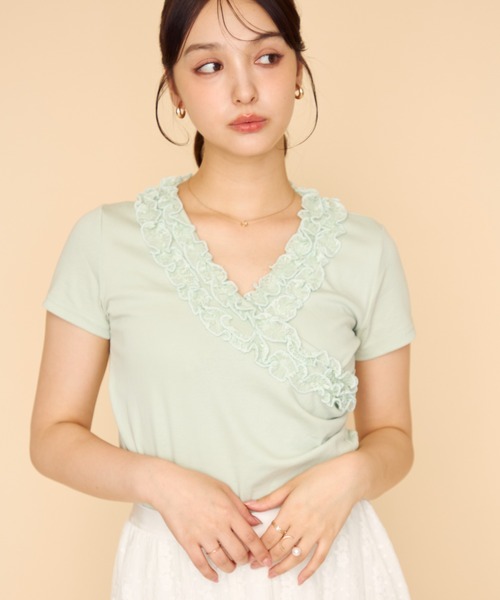 MISCH MASCH（ミッシュマッシュ）の「2026春夏新作 レディライクレーストップス（Tシャツ/カットソー・レディース・ピンク/グリーン/ホワイト・ﾌﾘ-）」の2枚目の写真