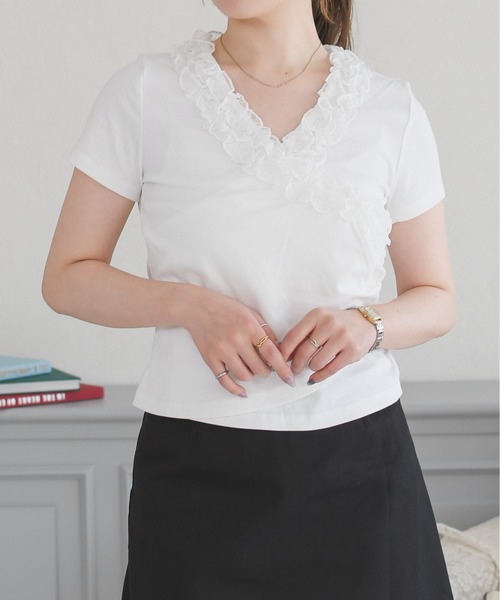 MISCH MASCH（ミッシュマッシュ）の「2026春夏新作 レディライクレーストップス（Tシャツ/カットソー・レディース・ピンク/グリーン/ホワイト・ﾌﾘ-）」の15枚目の写真
